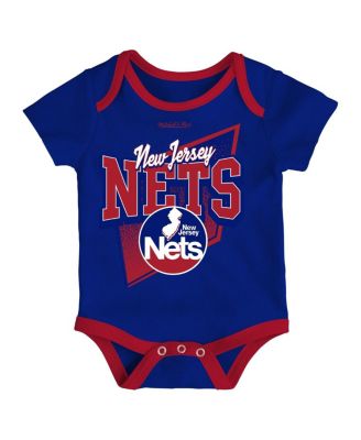 Newborn and Infant Boys and Girls Blue, Red New Jersey Nets 3-Piece Hardwood Classics Bodysuits and Cuffed Knit Hat Set