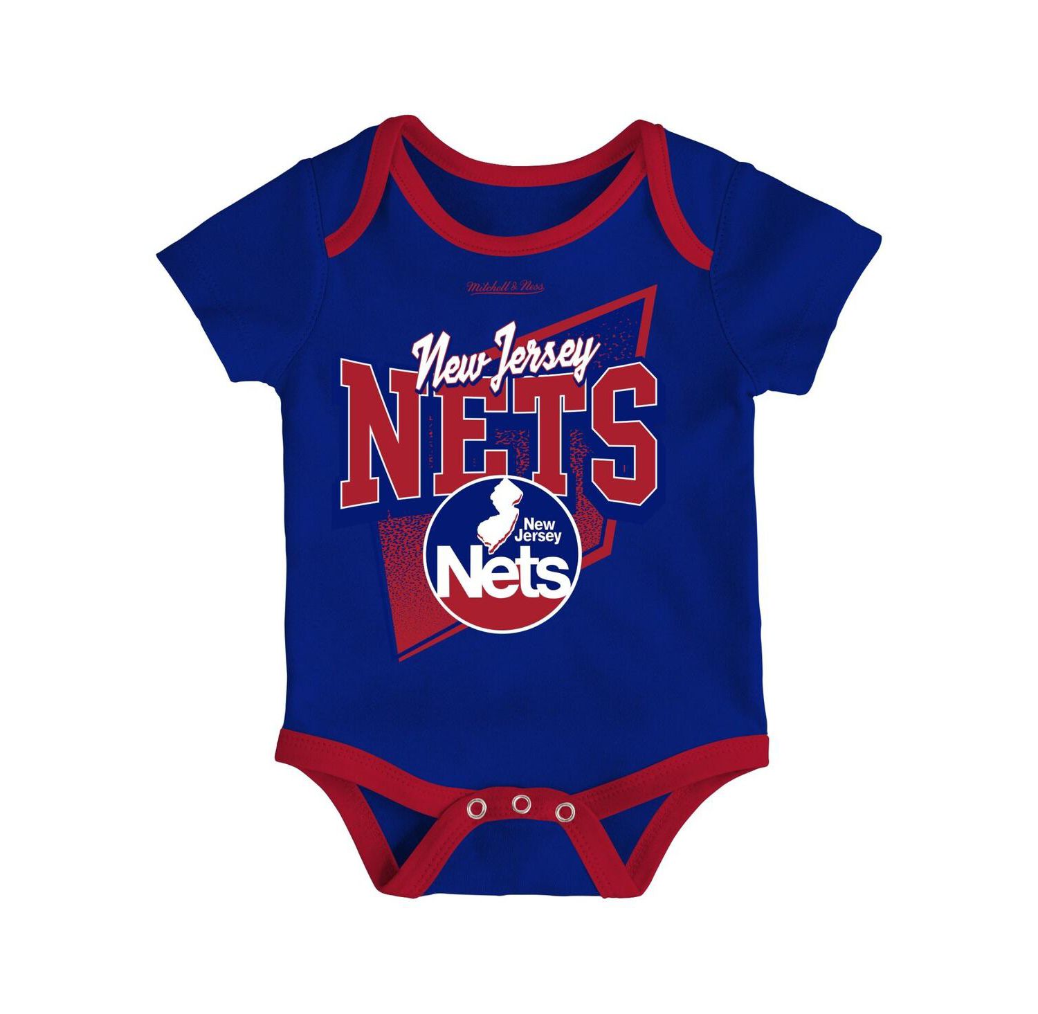 Newborn and Infant Boys and Girls Blue, Red New Jersey Nets 3-Piece Hardwood Classics Bodysuits and Cuffed Knit Hat Set