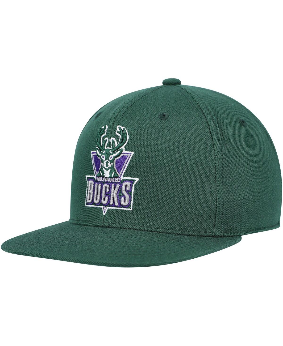 Men's Mitchell & Ness HunterMilwaukee Bucks Hardwood Classics Mvp Team Ground 2.0 Fitted Hat - Green