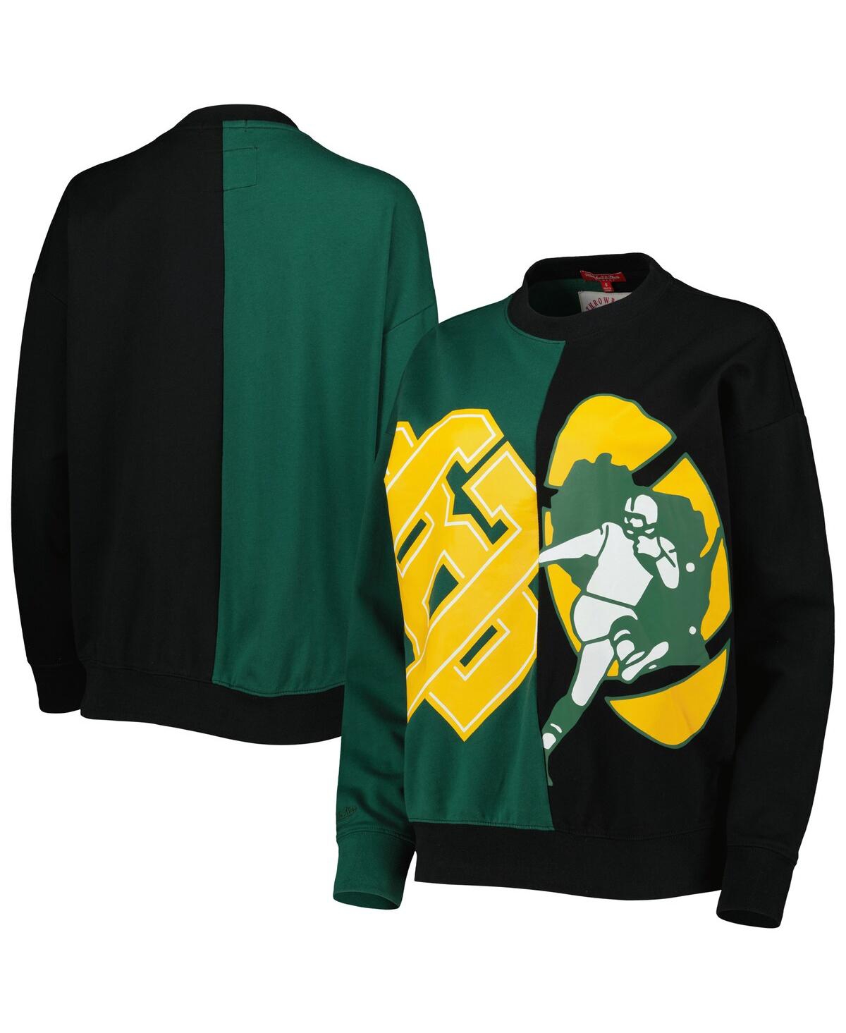 Shop Mitchell & Ness Women's  Green, Black Green Bay Packers Big Face Pullover Sweatshirt In Green,black