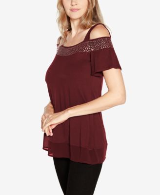 Women's Embellished Cold-Shoulder Top