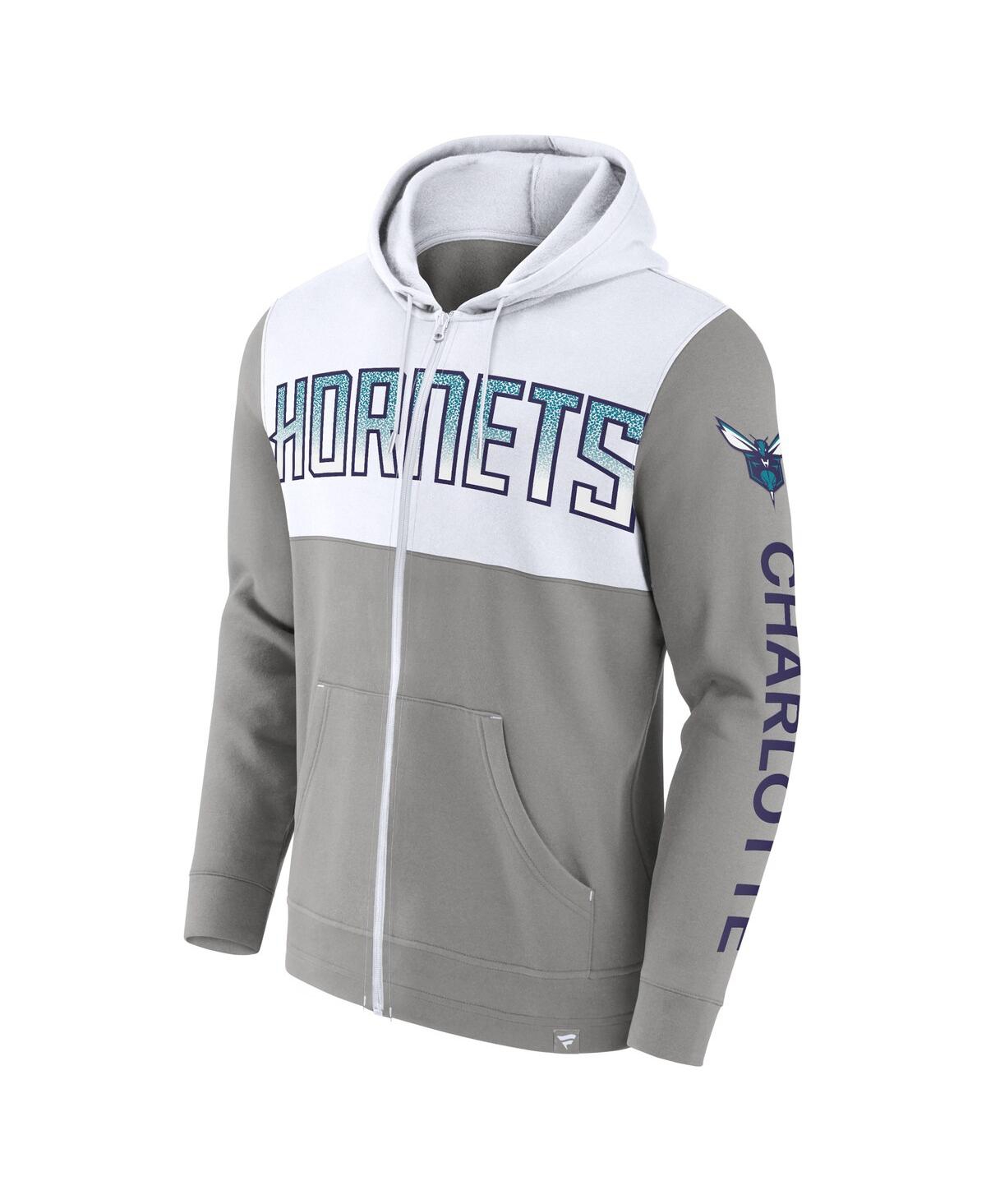Fanatics Branded Gray/white Charlotte Hornets Skyhook Colorblock Full-zip Hoodie In Gray,white