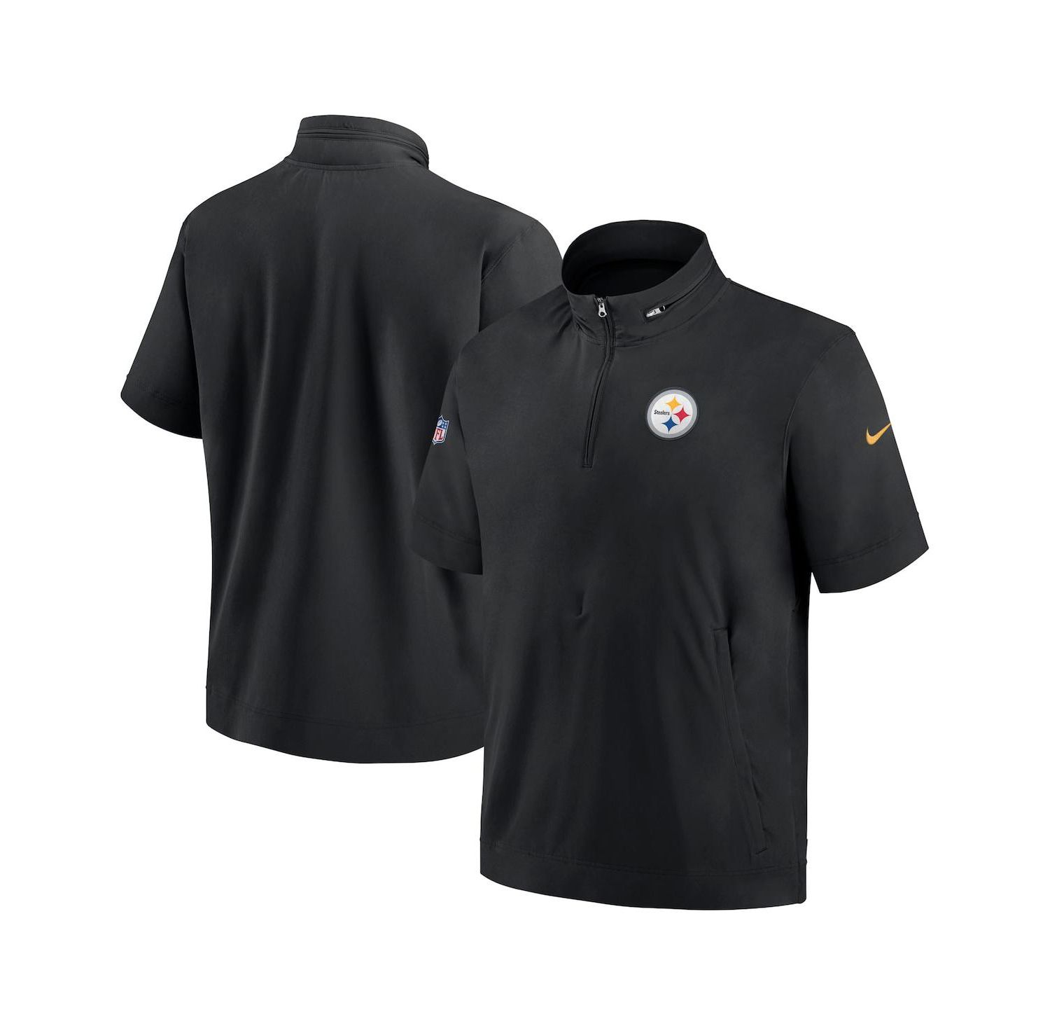 Men's Black Pittsburgh Steelers Sideline Coach Short Sleeve Hoodie Quarter-Zip Jacket