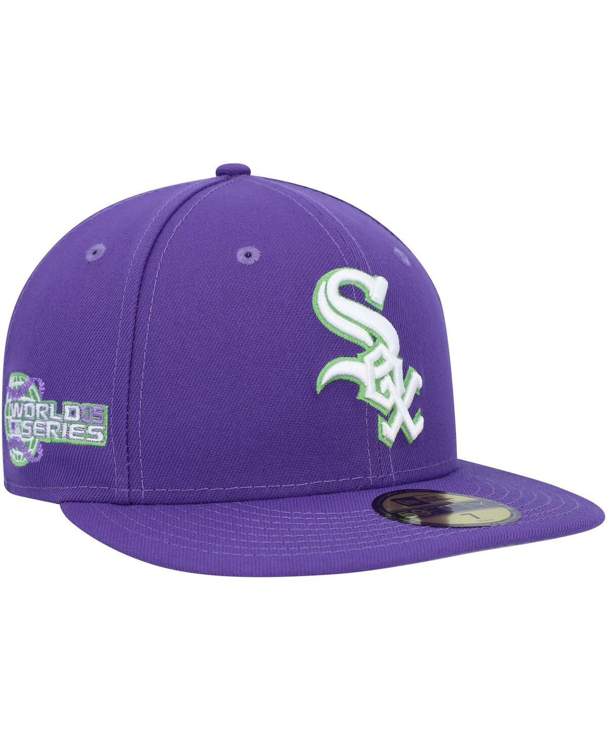 Shop New Era Men's  Purple Chicago White Sox Lime Side Patch 59fifty Fitted Hat