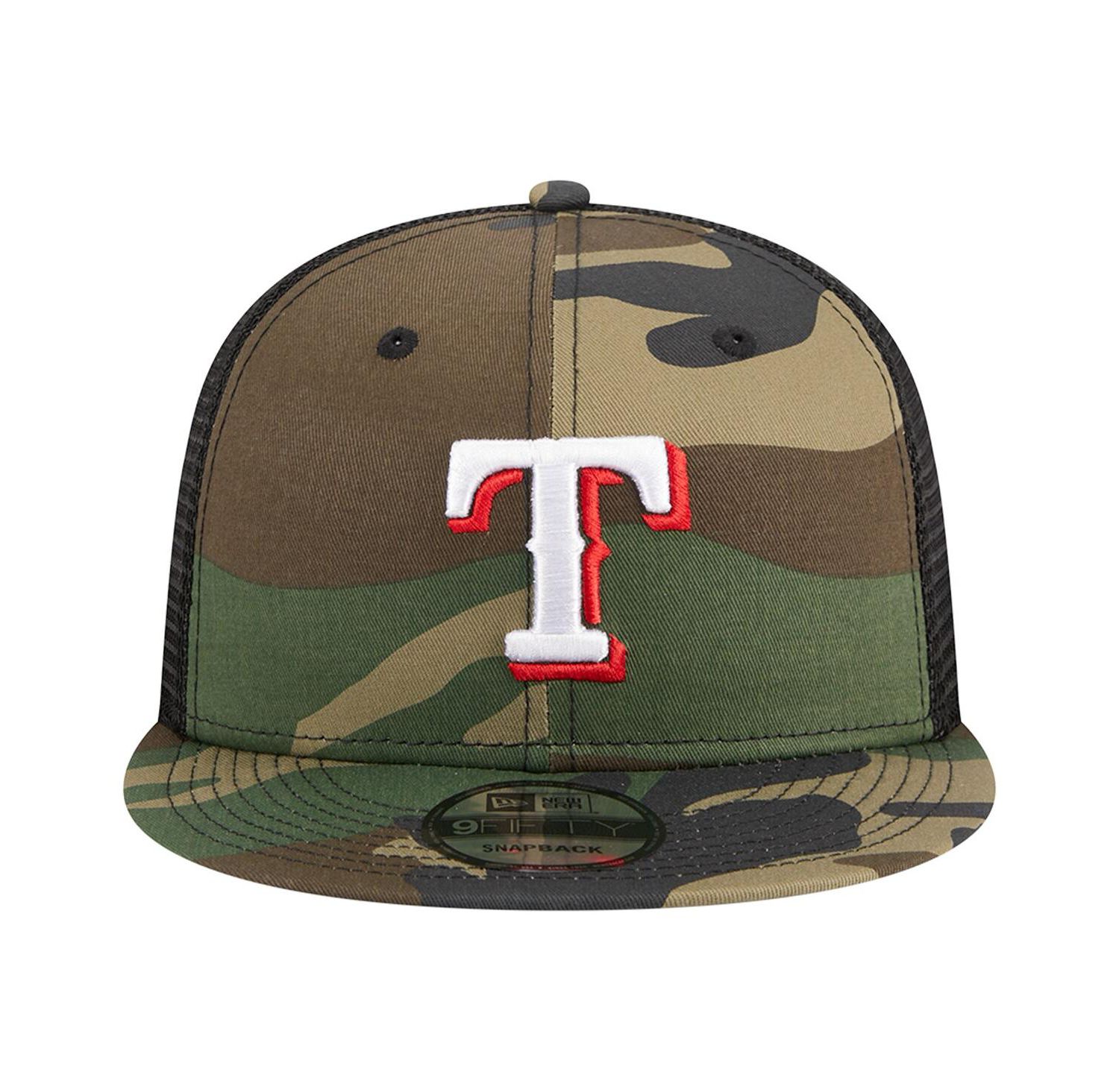 Men's Camo Texas Rangers Woodland Camo Trucker 9FIFTY Snapback Hat