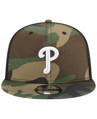 Men's Camo Philadelphia Phillies Woodland Camo Trucker 9FIFTY Snapback Hat