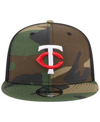 Men's Camo Minnesota Twins Woodland Camo Trucker 9FIFTY Snapback Hat