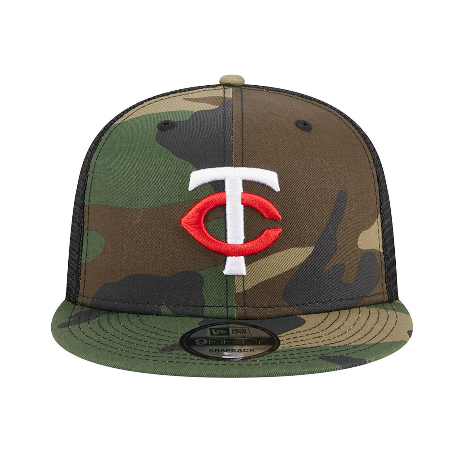 Men's Camo Minnesota Twins Woodland Camo Trucker 9FIFTY Snapback Hat
