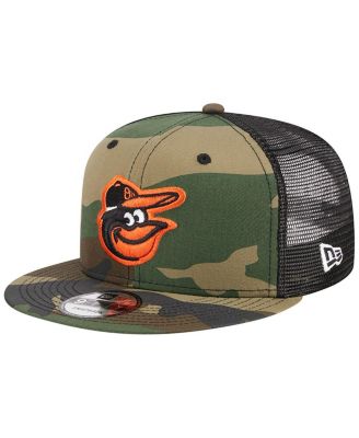 Men's Camo Baltimore Orioles Woodland Camo Trucker 9FIFTY Snapback Hat