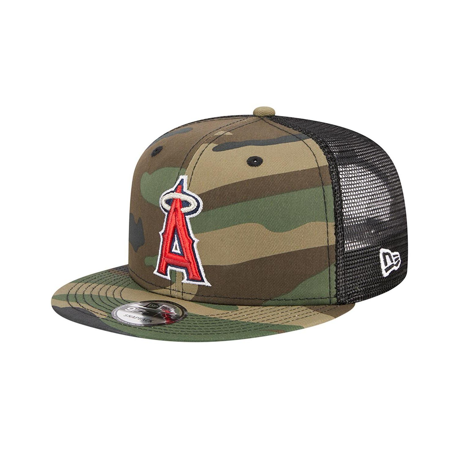 Men's Camo Los Angeles Angels Woodland Camo Trucker 9FIFTY Snapback Hat