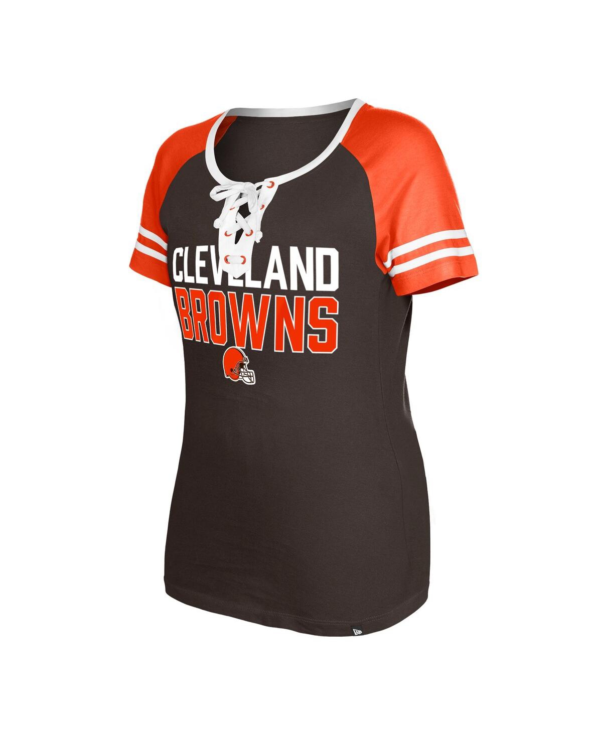 NEW ERA WOMEN'S NEW ERA BROWN CLEVELAND BROWNS RAGLAN LACE-UP T-SHIRT 