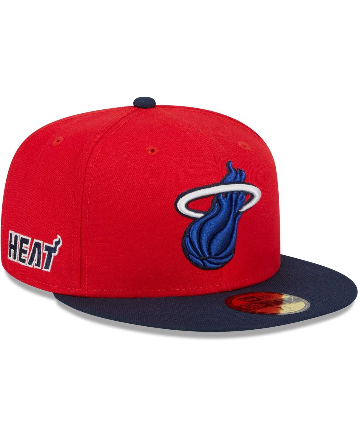 Shop New Era Men's  Red, Navy Miami Heat 59fifty Fitted Hat In Red,navy