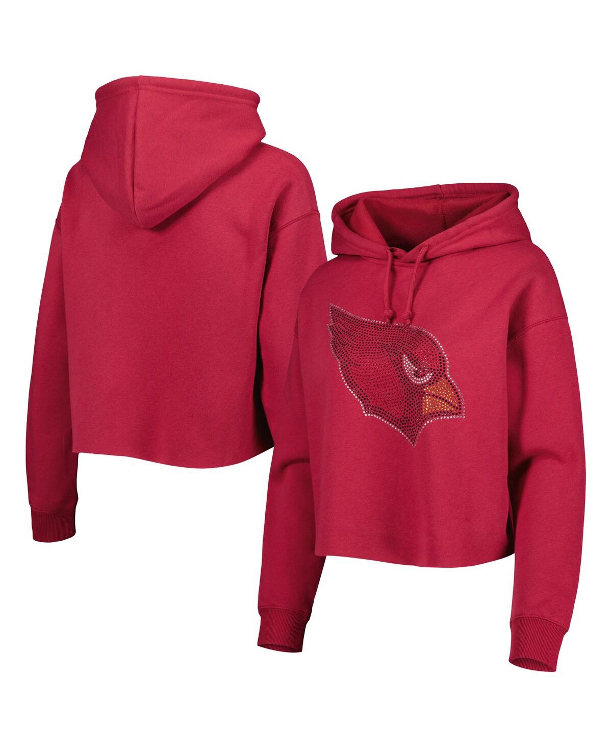 Women's Cuce Cardinal Arizona Cardinals Crystal Logo Cropped Pullover Hoodie - Cardinal