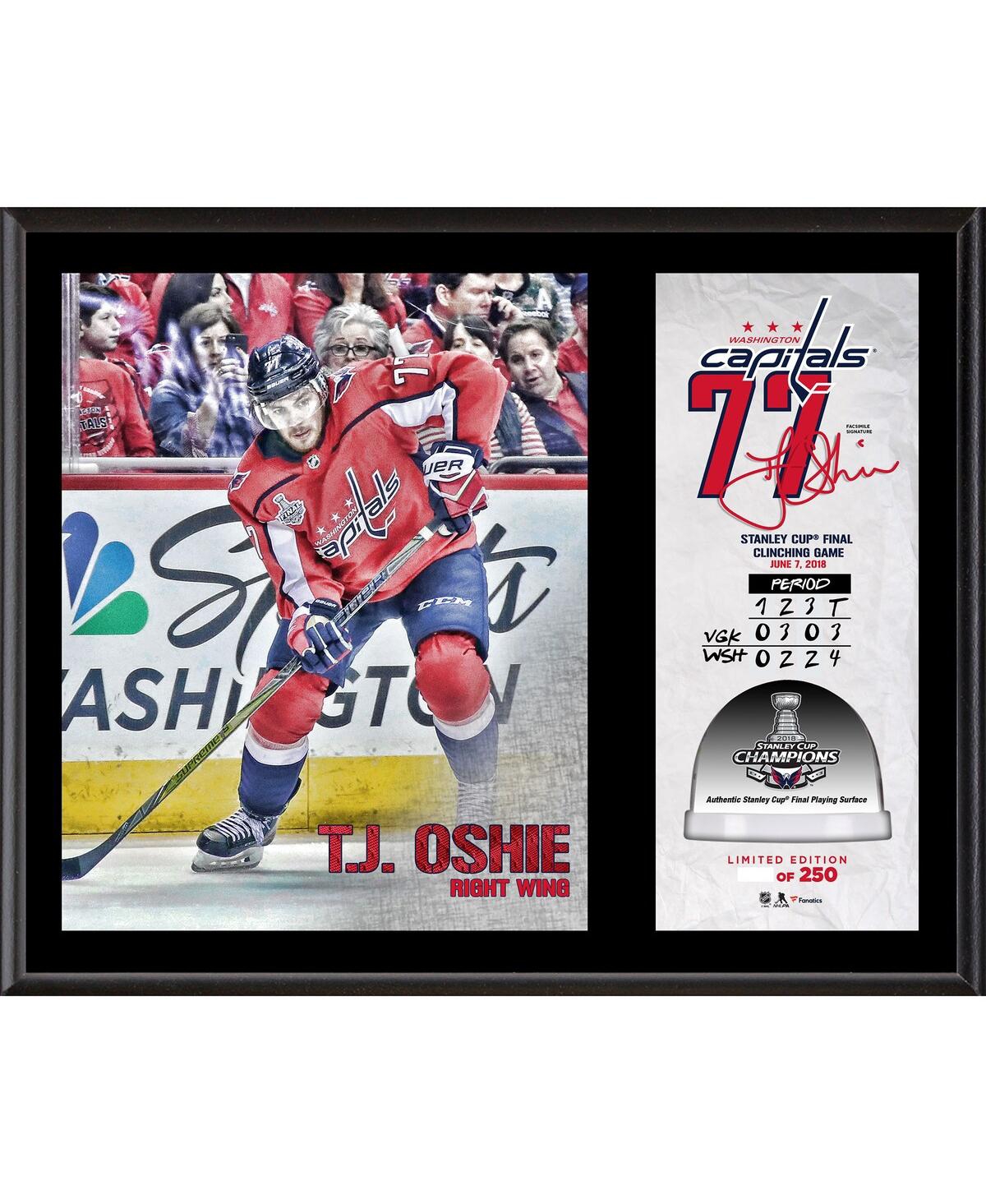 Fanatics Authentic T.j. Oshie Washington Capitals 2018 Stanley Cup Champions 12'' X 15'' Plaque With Game-used Ice From In Multi