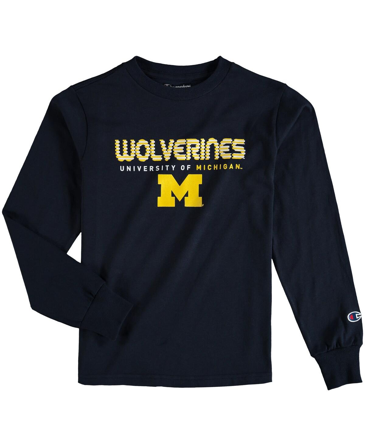 Shop Champion Big Boys  Navy Michigan Wolverines Jersey Long Sleeve T-shirt