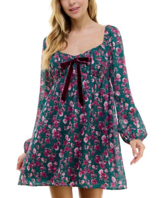 City Studios - Juniors' Printed Bow-Detail Babydoll Dress