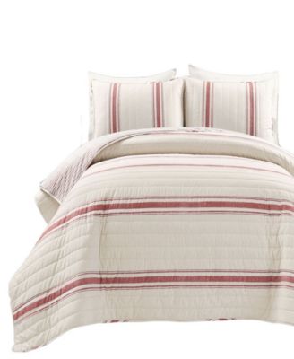 Farmhouse Stripe Reversible Cotton 3-Piece Quilt Set, Full/Queen