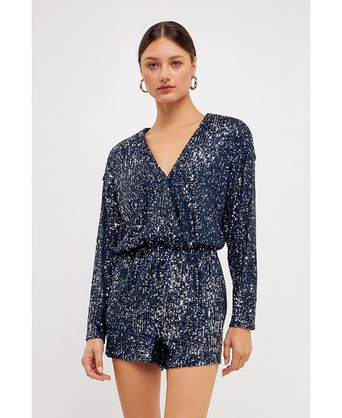 endless rose Women's Front Wrap Sequins Romper Macy's