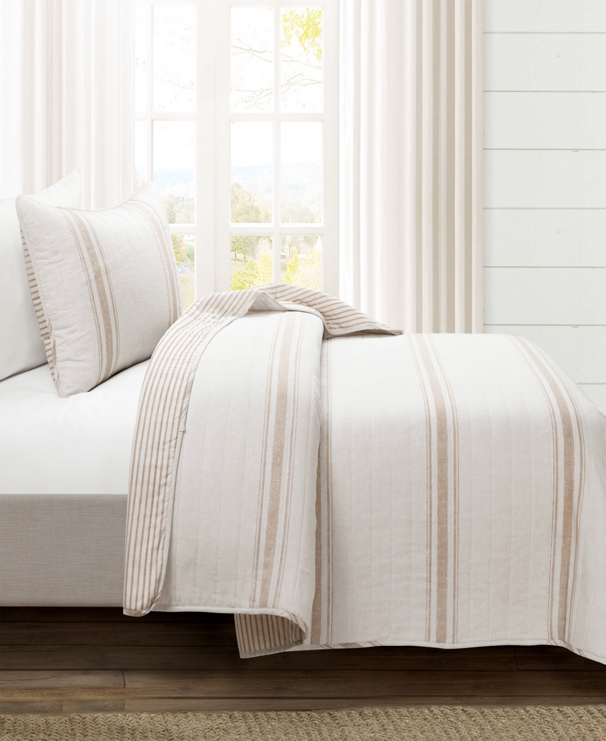 Lush Decor Farmhouse Stripe Reversible Cotton 2-Piece Quilt, Xl