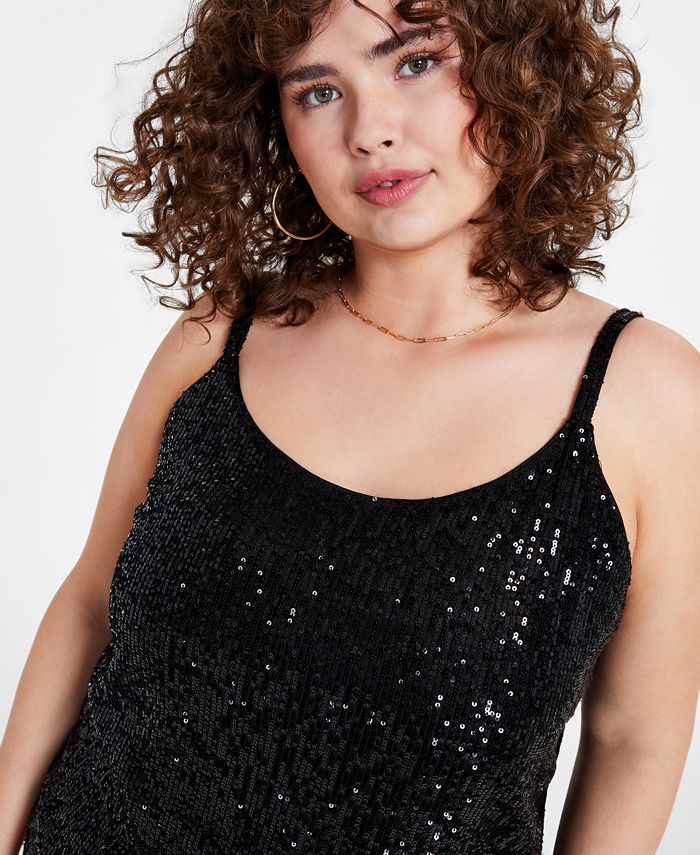 Bar III Plus Size Sequin Scoop-Neck Camisole, Created for Macy's - Macy's