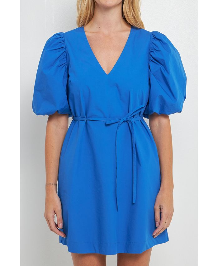 Women's Puff Sleeve Midi Dress - Cotton Square Neck Smocked Dress With Ruffle Details