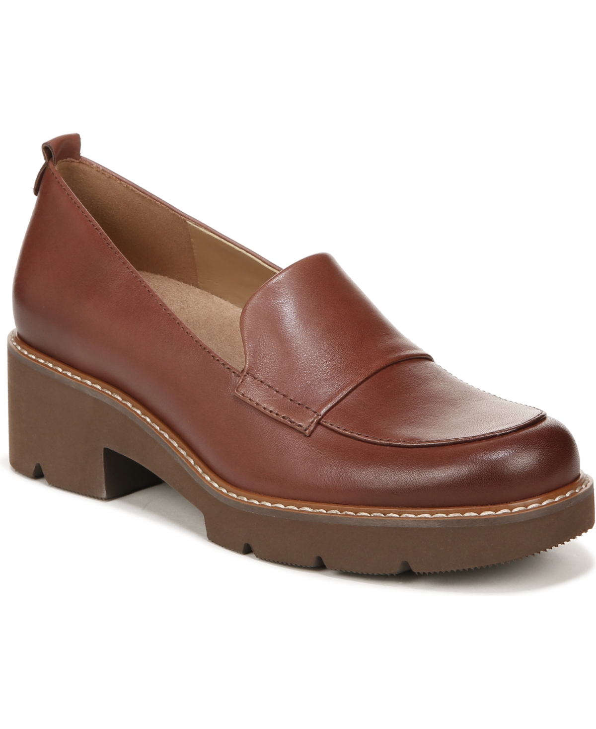 Naturalizer Darry Lug Sole Loafers In Cappuccino Brown Leather