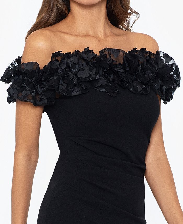 XSCAPE Women's Floral Ruffled Off-The-Shoulder Gown - Macy's