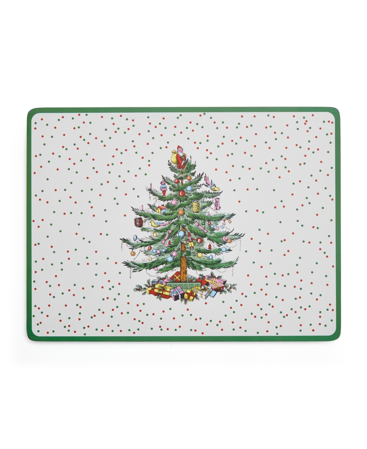 Christmas Tree Polka Dot 4 Piece Large Placemats Set, Service for 4 - Green