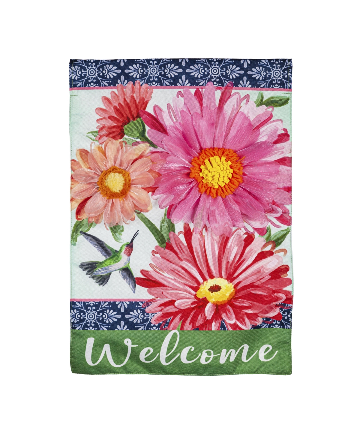 Evergreen Gerberas and Hummingbird Garden Linen Flag 12.5 x 18 Inches Indoor Outdoor Decor