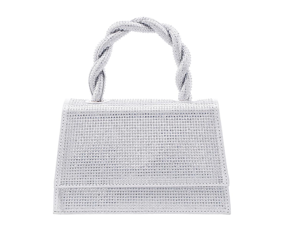 Twisted Handle Crystal Satchel - Silver
