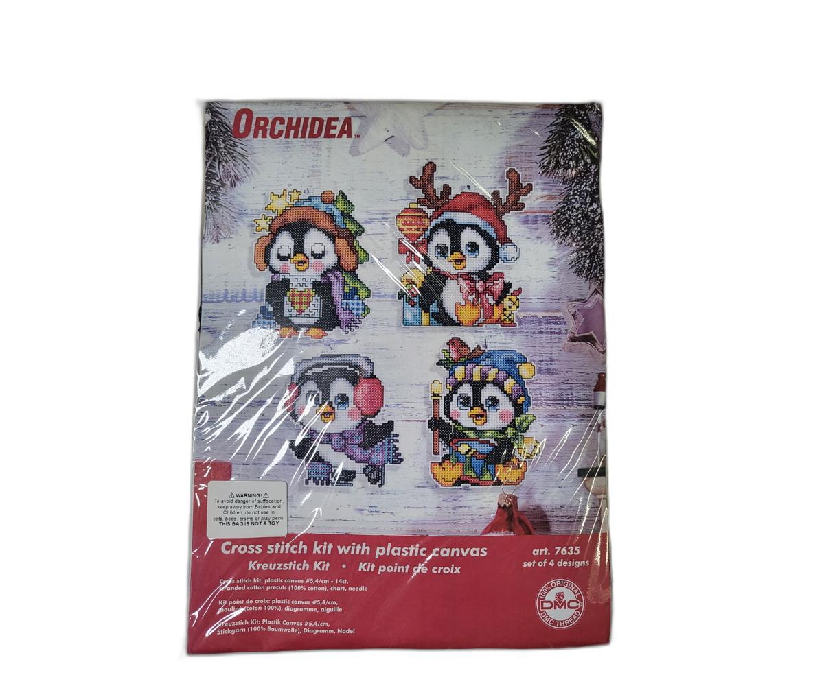 Counted cross stitch kit with plastic canvas "Penguins" set of 4 designs 7635 - Assorted Pre-Pack