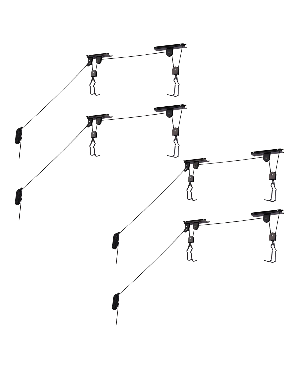 4-Pack Bike Hanger Set - Overhead Hoist Pulley System with 100lb Capacity Each for Bicycles or Ladders - Secure Garage Ceiling Storage by Rad Cycle