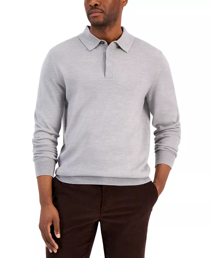 Men's Merino Wool Blend Polo Sweater - thumbnail 4