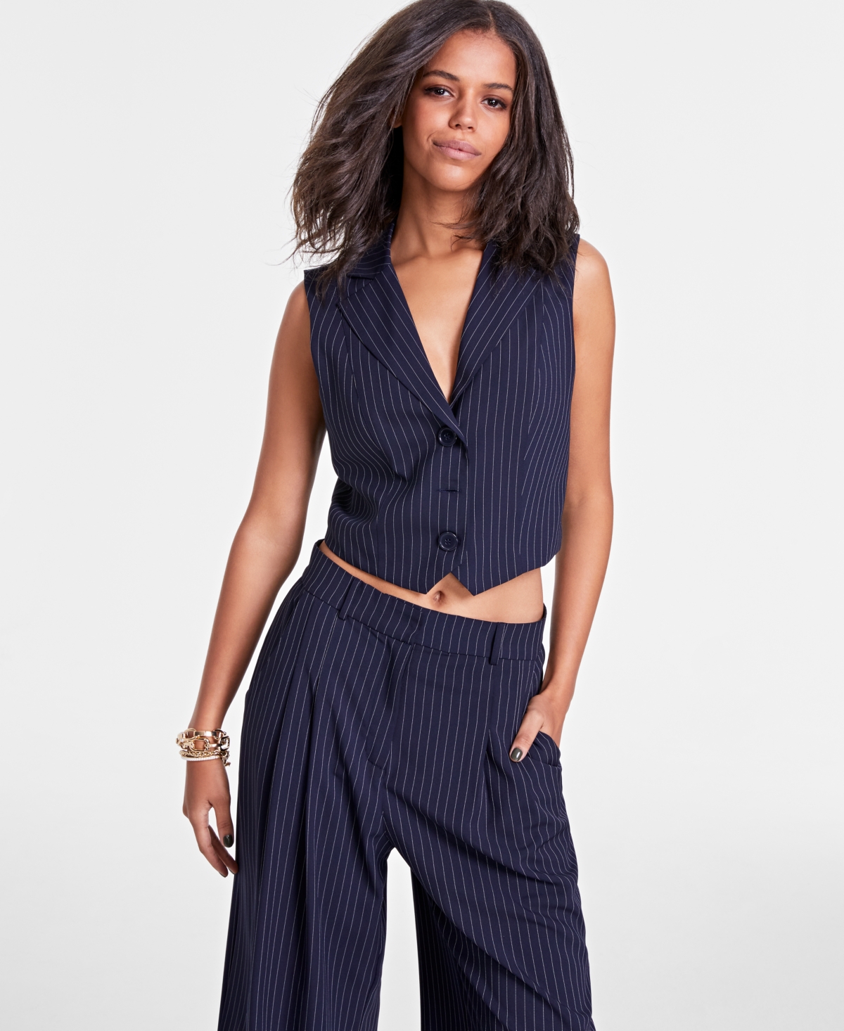 Bar Iii Women's Pinstriped Vest, Created For Macy's In Pinstripe A