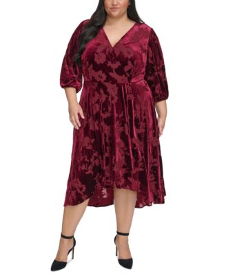 Calvin Klein - Plus Size Burnout Velvet Faux-Wrap Dress