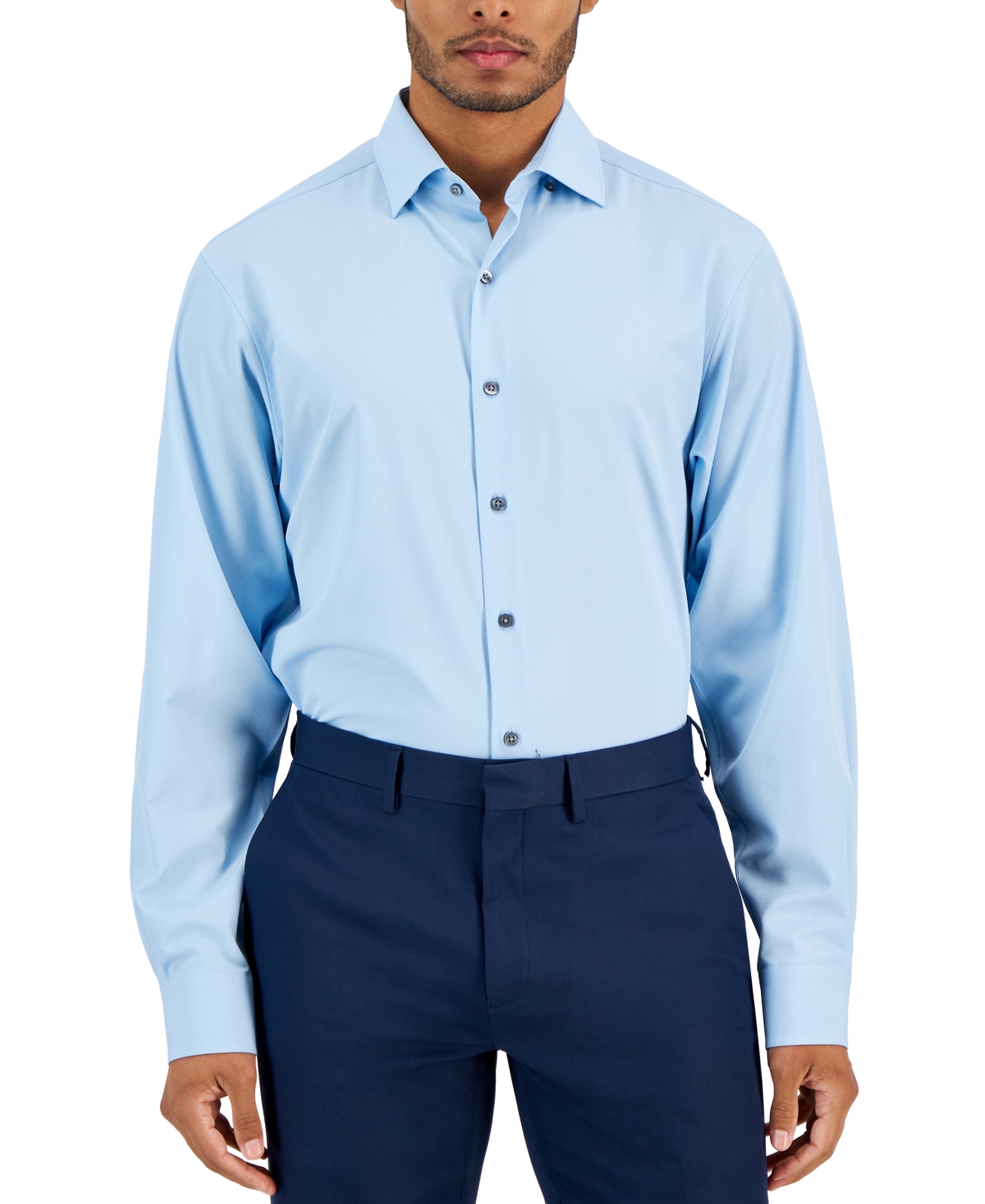 Shop Alfani Men's Regular Fit Travel Ready Solid Dress Shirt, Created For Macy's In Horizon Blue