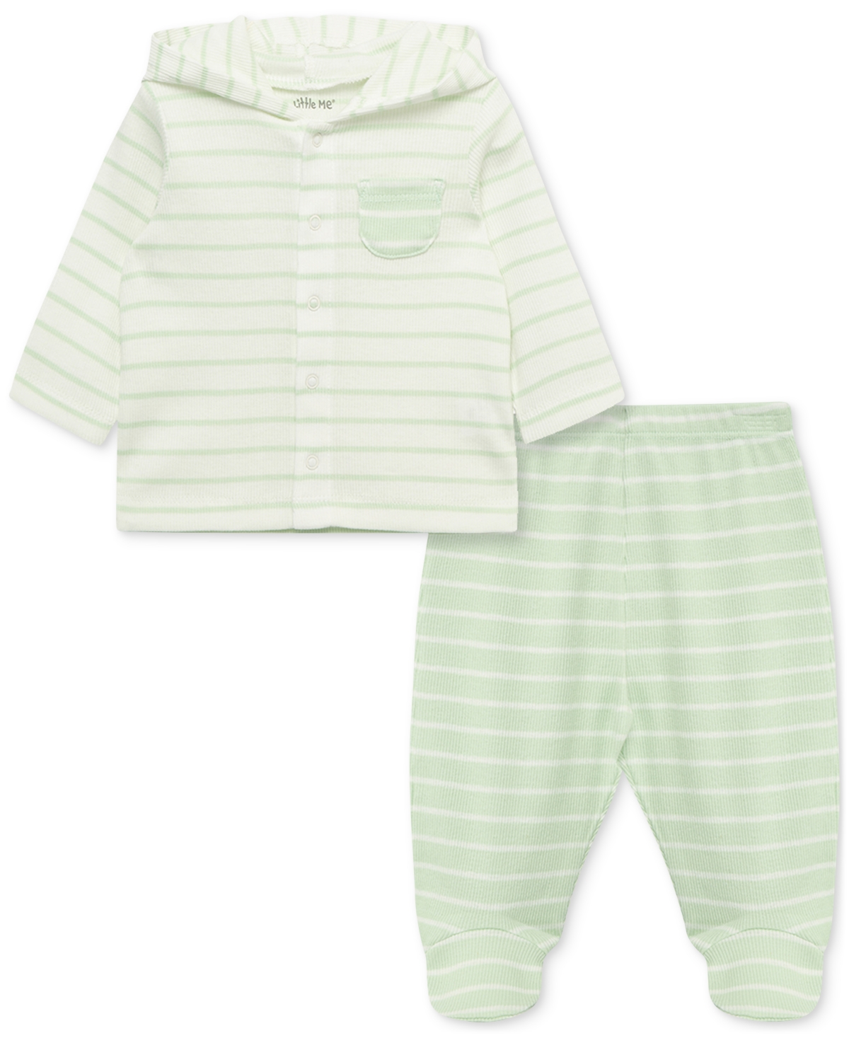 Little Me Baby Joy Striped Cardigan And Footed Pants, 2 Piece Set In Mint