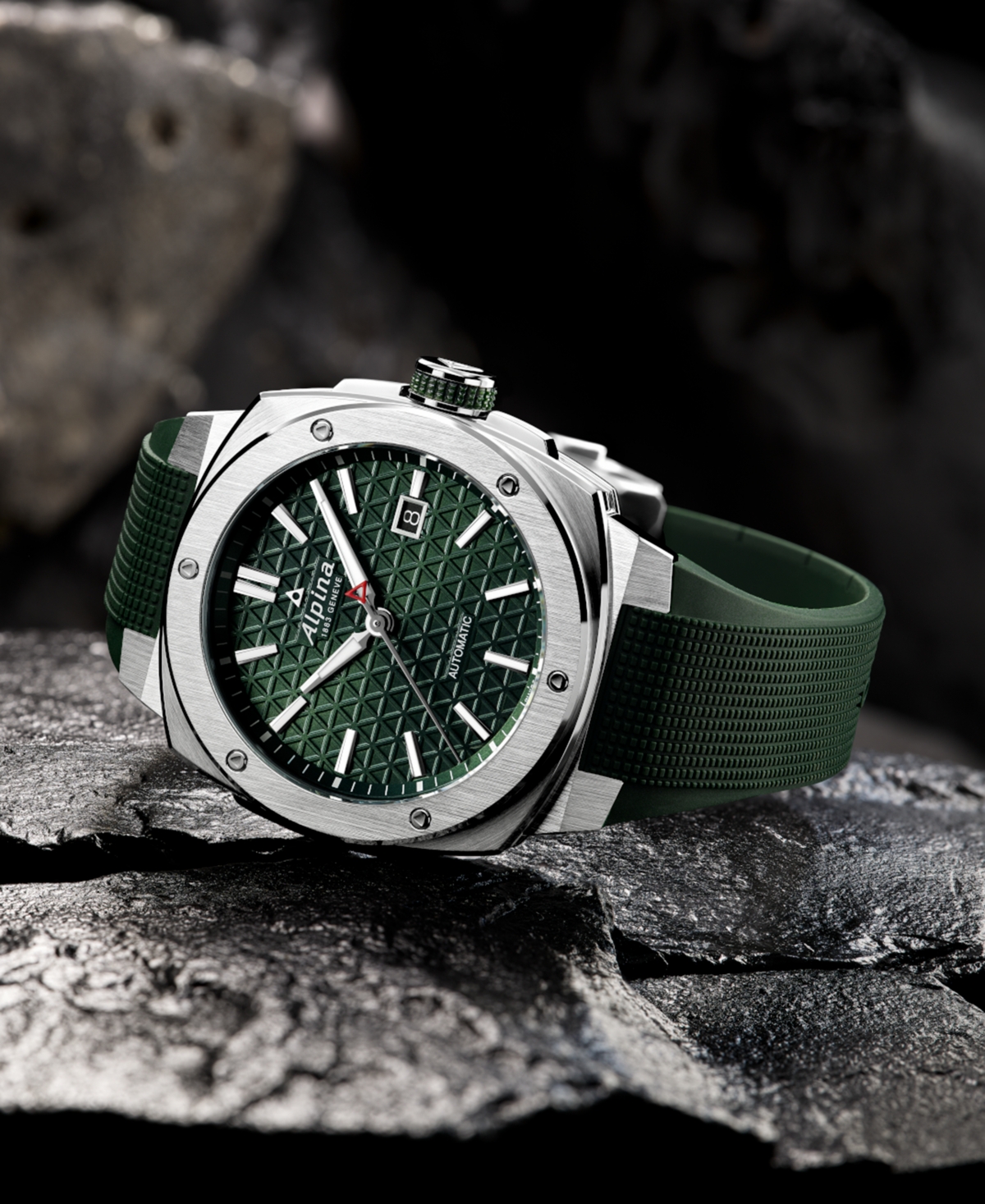 Shop Alpina Men's Swiss Automatic Alpiner Green Rubber Strap Watch 41mm