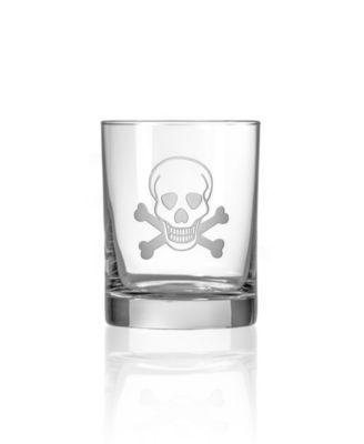 Skull and Crossbones Double Old Fashioned Glass 13oz - Set of 4 Glasses