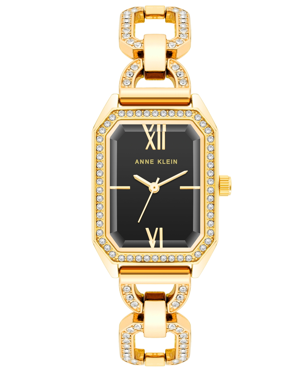 Anne Klein Women's Quartz Gold-tone Alloy Bracelet Watch, 24mm X 35.5mm In Black,gold-tone