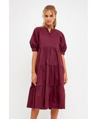 Women's Short Puff Sleeve Midi Dress