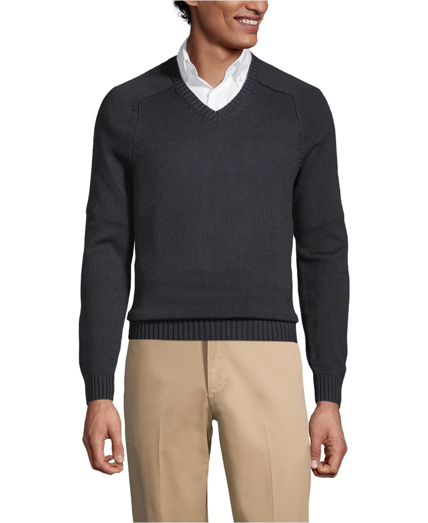 Мужской свитер Lands' End Legacy V-neck, цвет: Чёрный — фото 1