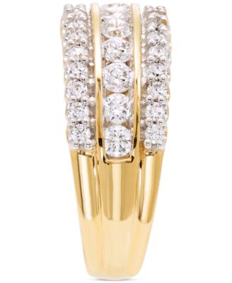 Diamond Three Row Band (1 ct. t.w.) in 14k Two-Tone Gold