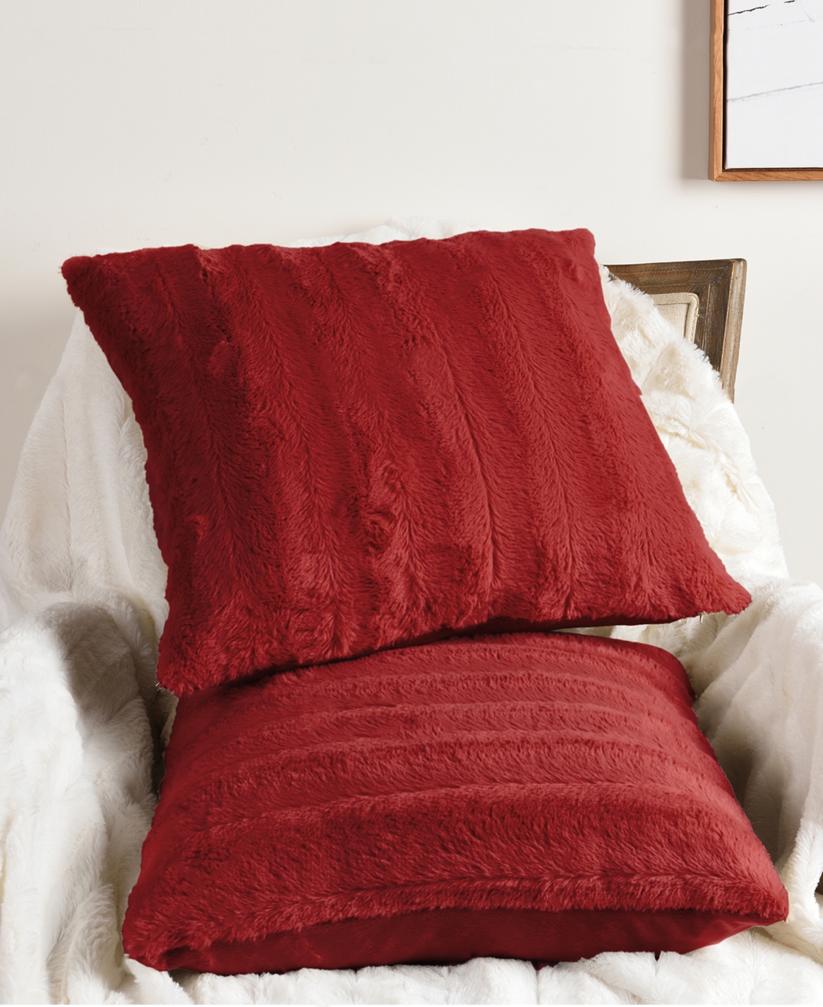 Cheer Collection Plush Reversible Faux Fur 2-Pack Decorative Pillow, 22