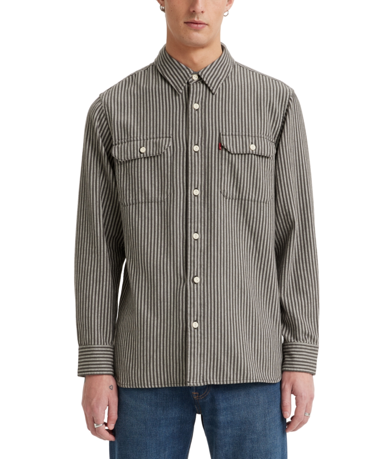 Levi's Men's Relaxed Fit Button-front Flannel Worker Overshirt In Rantipole Raven
