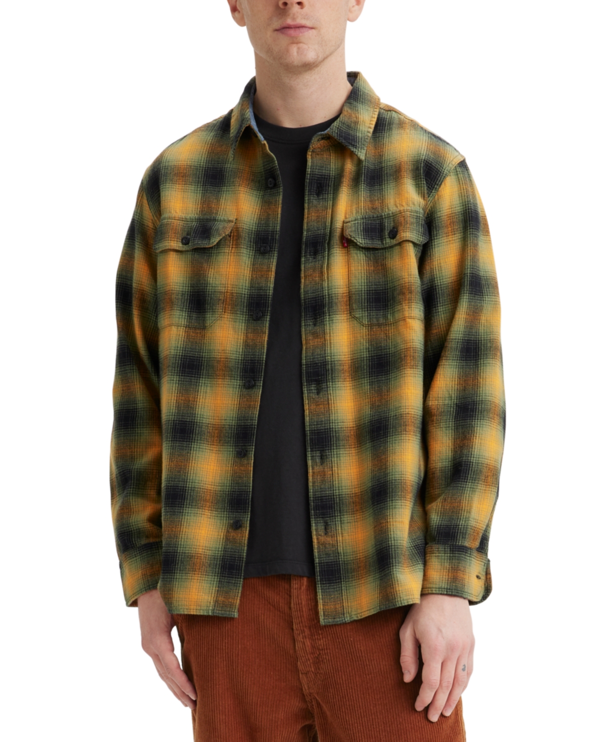 Levi's Men's Relaxed Fit Button-front Flannel Worker Overshirt In Scottie Plaid Desert Sun