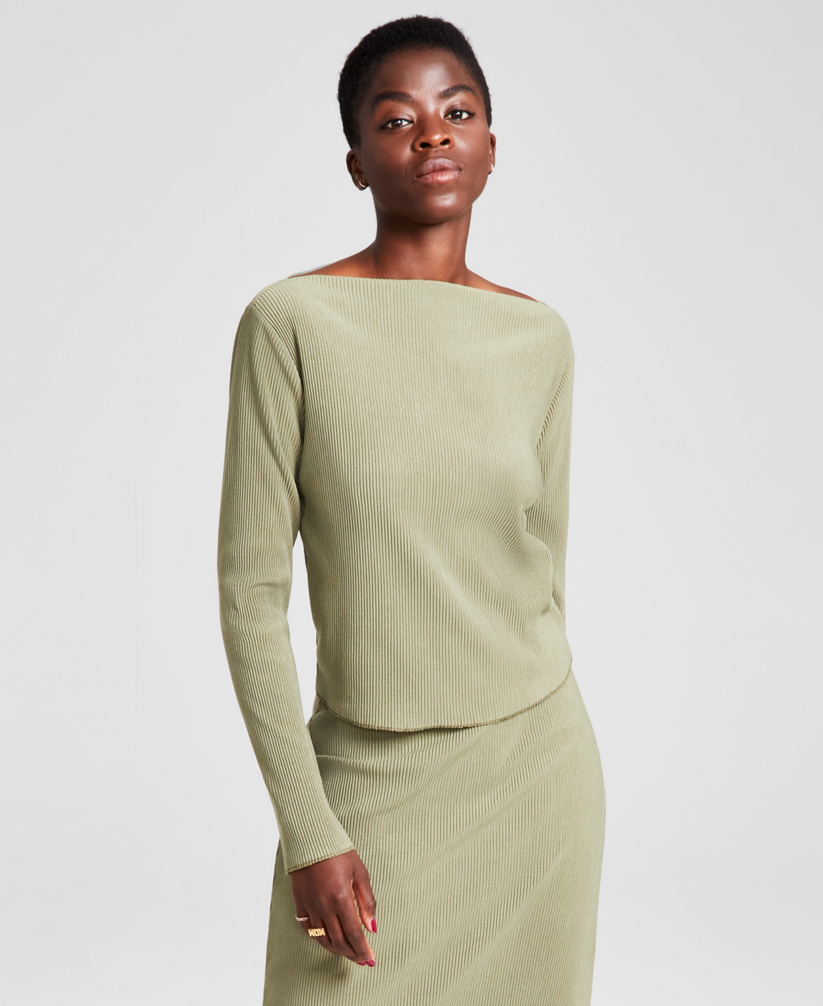 And Now This Women's Boat-neck Lettuce-edge Top, Created For Macy's In Oregano