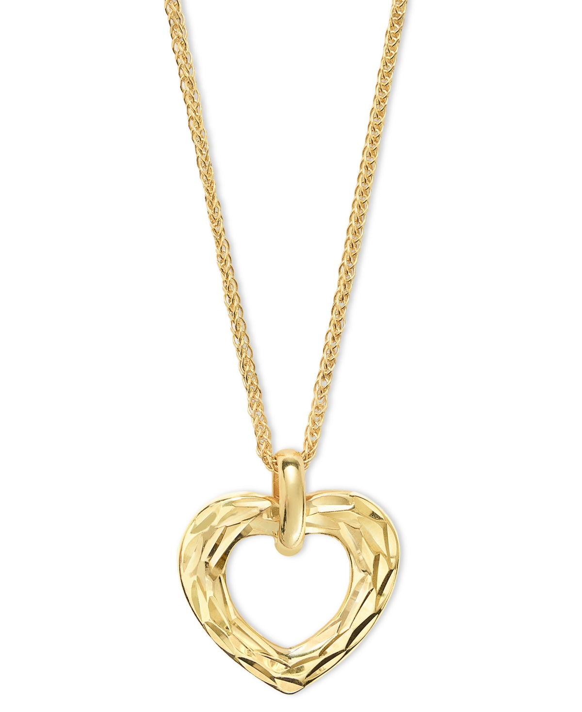 Macy's Textured Open Heart 18" Pendant Necklace In 10k Gold