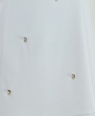 Juniors' Puff-Sleeve Rhinestone-Trim Dress