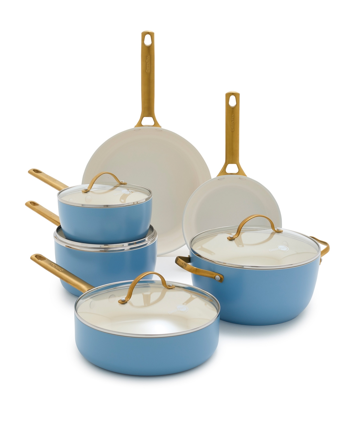Greenpan Reserve Hard Anodized Aluminum, Stainless Steel 10 Piece Nonstick Cookware Set In Sky Blue
